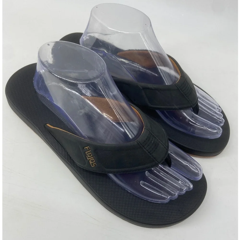 Flojos Flip Flops Mens 8 Black Bajo Casual Beach Summer Comfort Thong Sandals